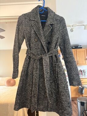 Express Herringbone Belted Coat (S) - SEE DESCRIPTION
